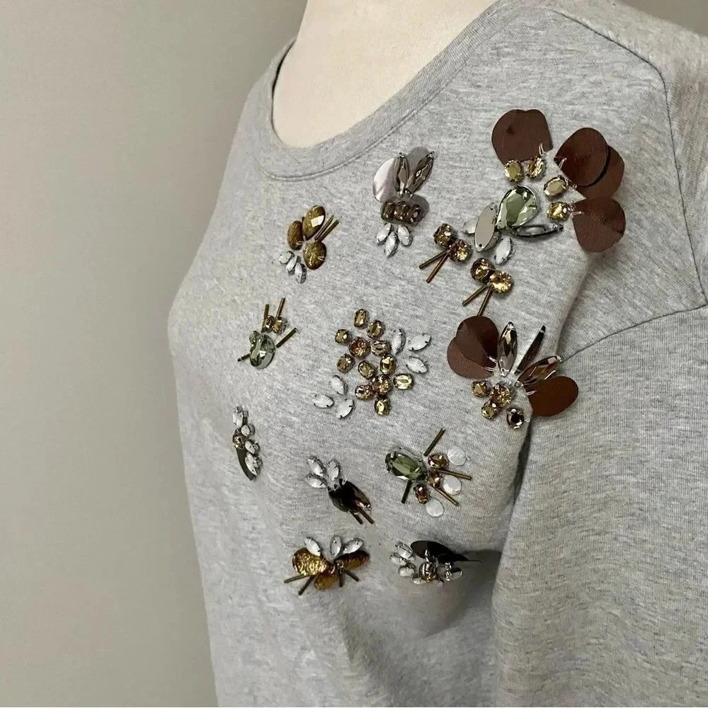 Halogen Heather Gray Rhinestone Embellished Sweatshirt Size S - Picture 8 of 15
